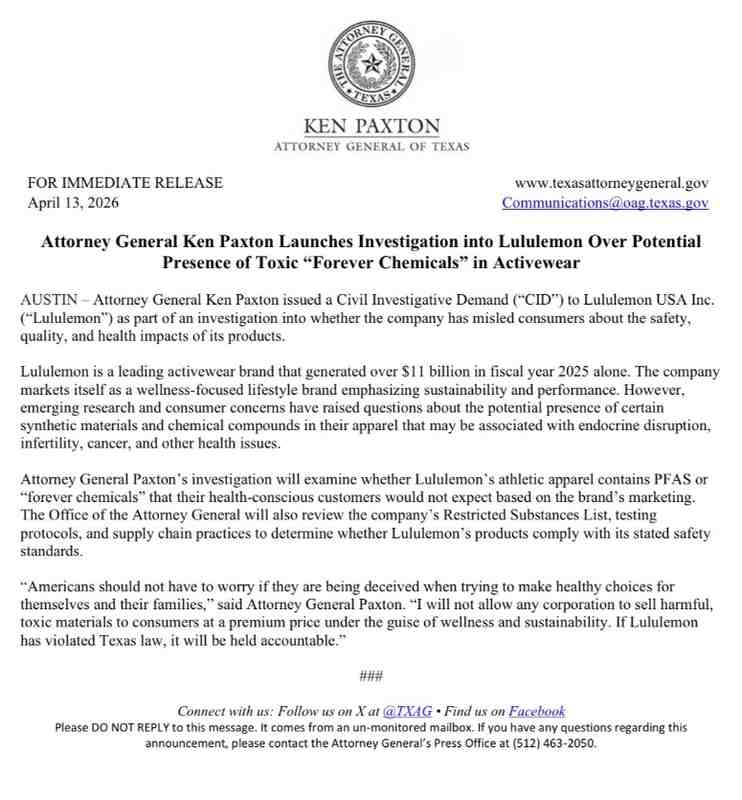  从PFAS禁令到净利润暴跌13%：Lululemon信任危机的技术拆解与品牌护城河重塑 新闻